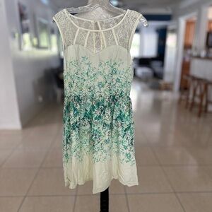 LC Lauren Conrad White and Green Floral Mini Dress